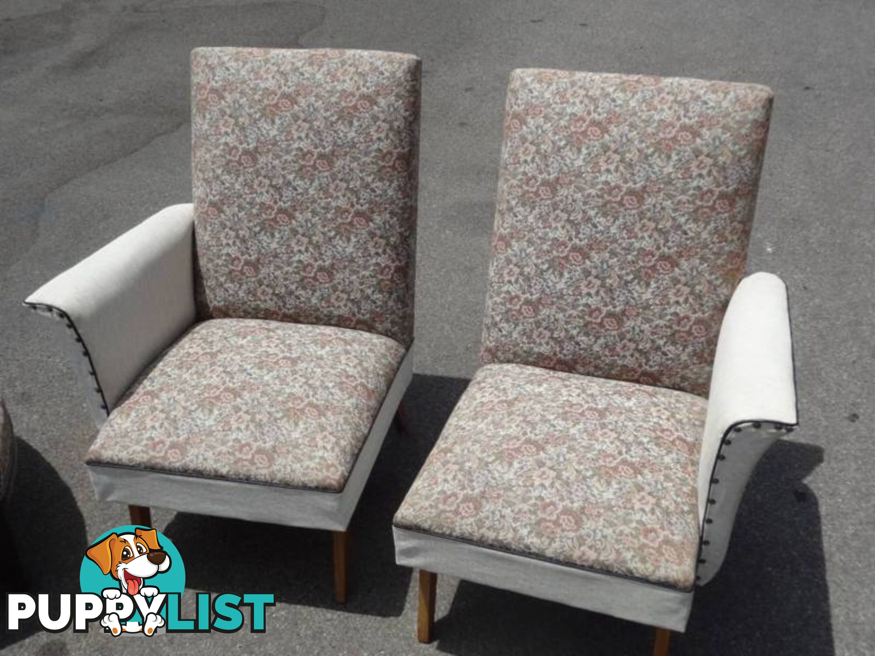 Vintage 1950's Chaise Lounge & Matching Fabric/Vinyl Armchairs