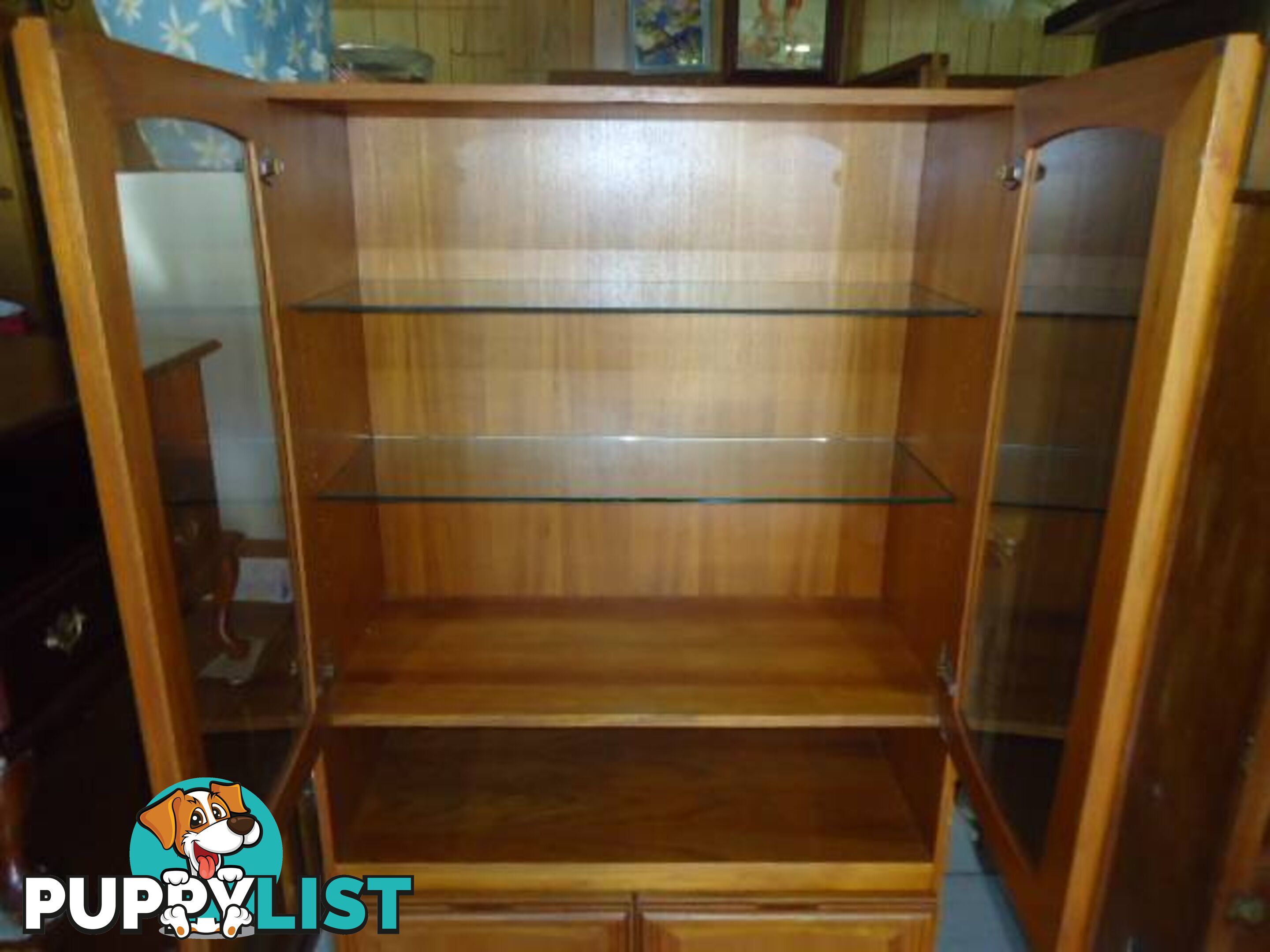 BEAUTIFUL SOLID RETRO EAMES ERA WOODEN GLASS DISPLAY UNIT