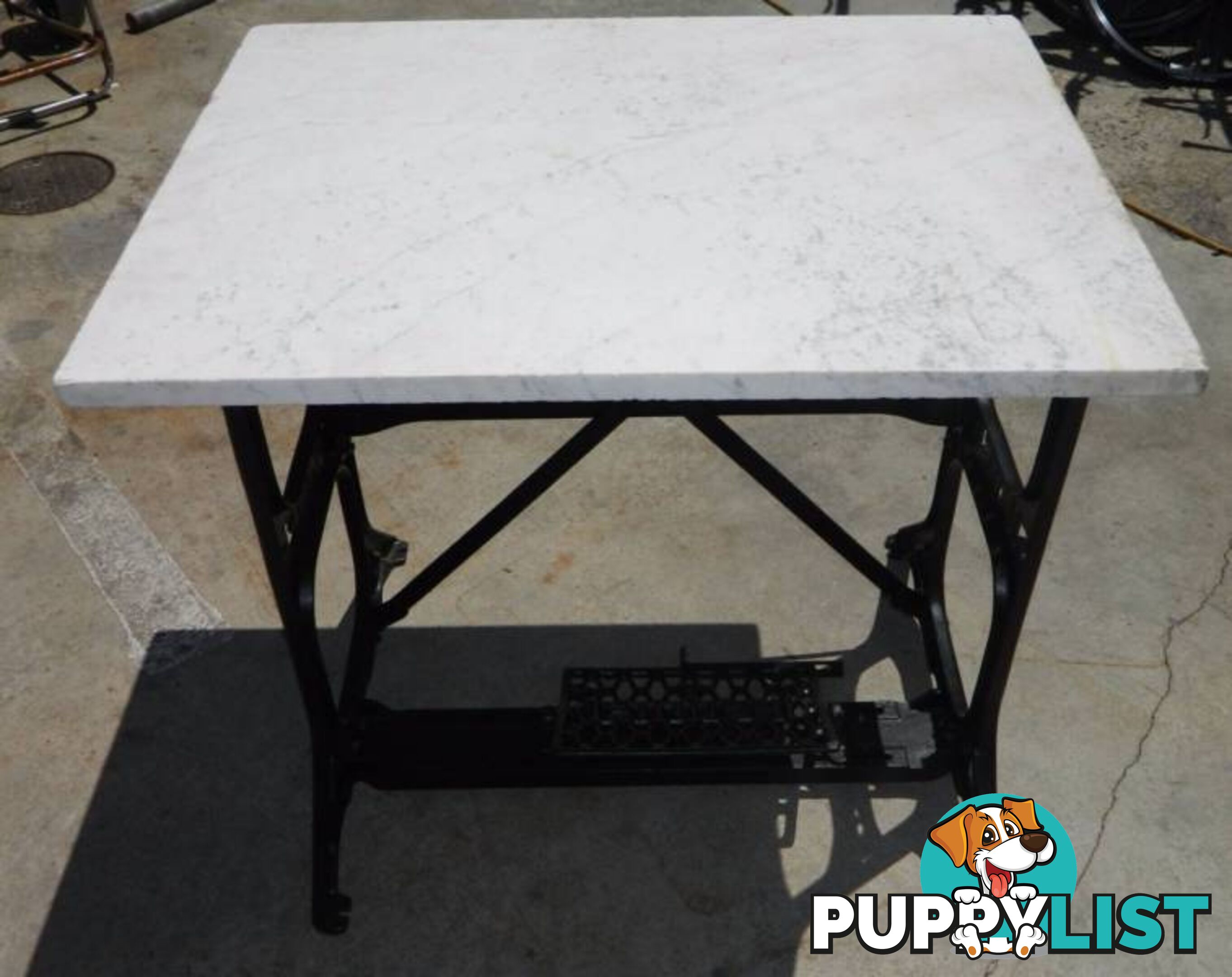 Solid Metal Singer Sewing Table With Heavy Stone Top