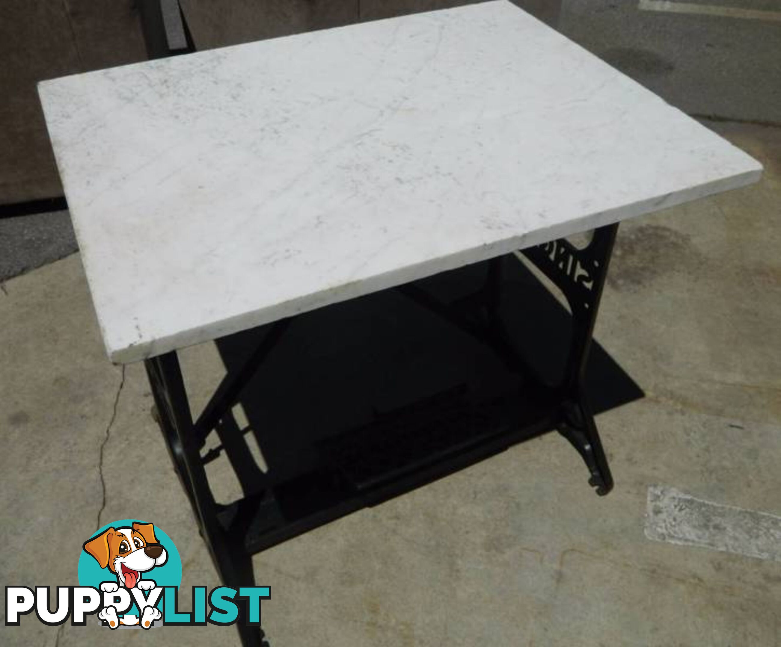 Solid Metal Singer Sewing Table With Heavy Stone Top