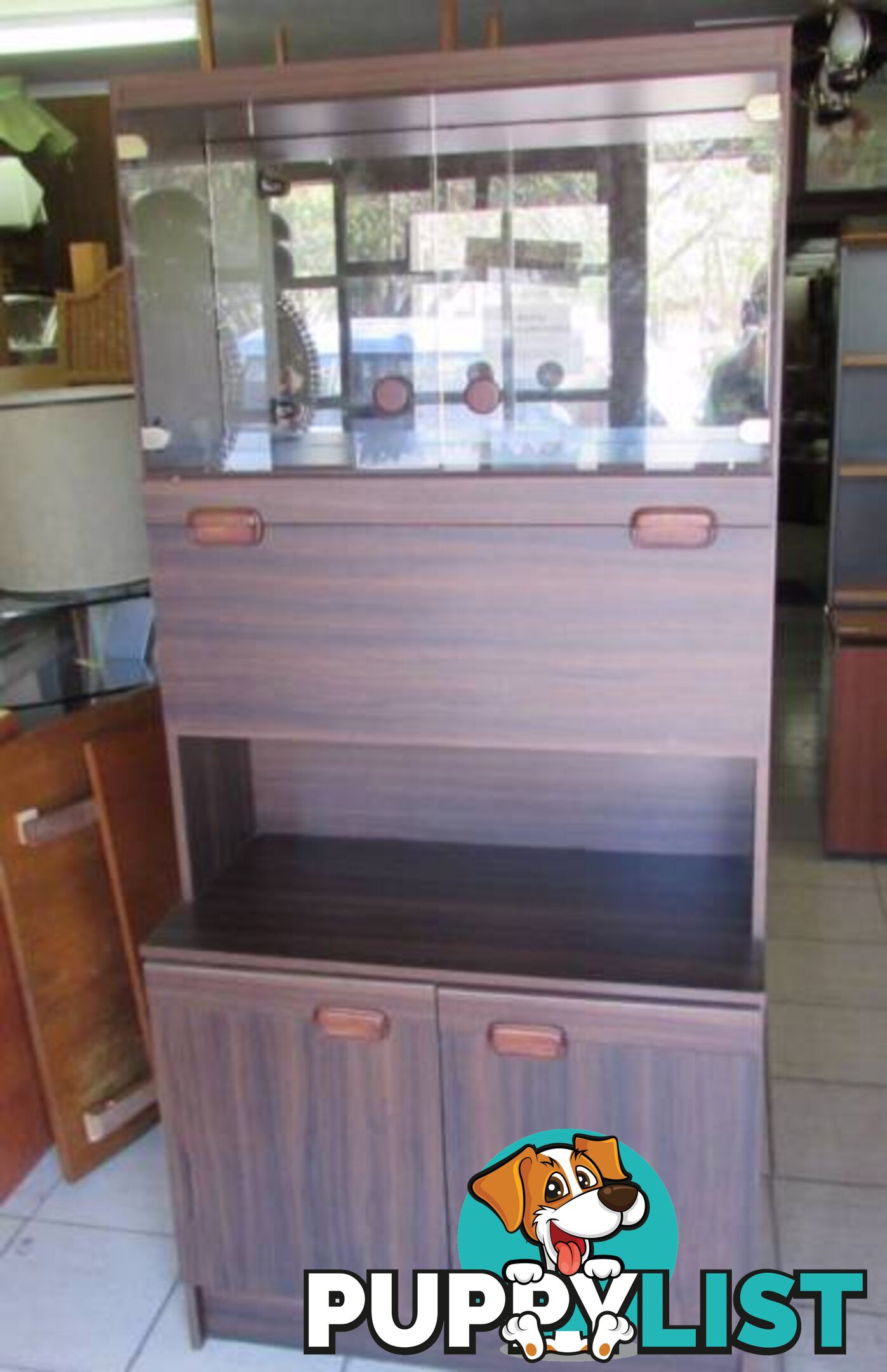 RETRO WOODEN CUPBOARD WITH GLASS DISPLAY DOORS !!!