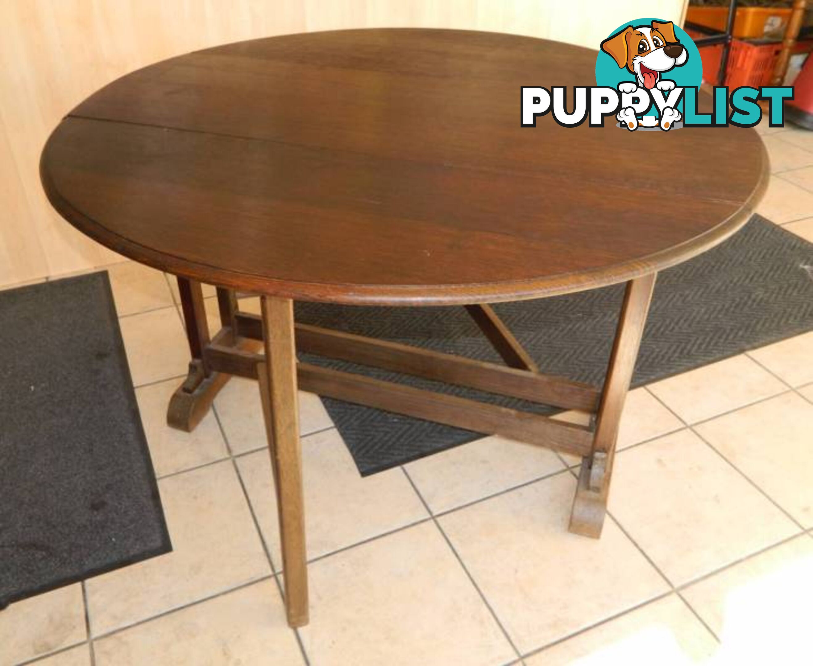 Antique Australian Oak Drop Side Round Top Table