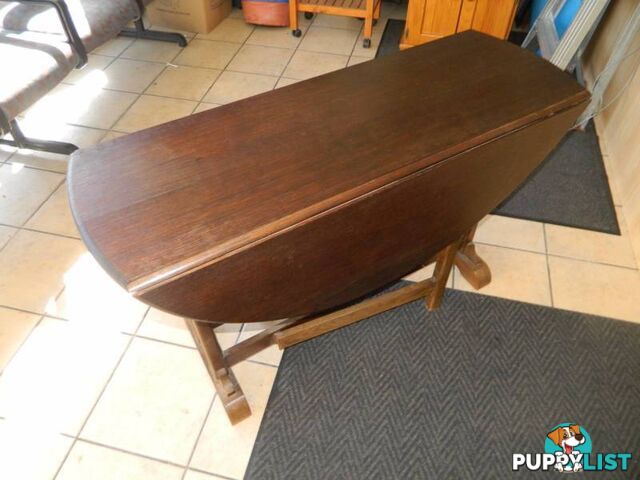 Antique Australian Oak Drop Side Round Top Table