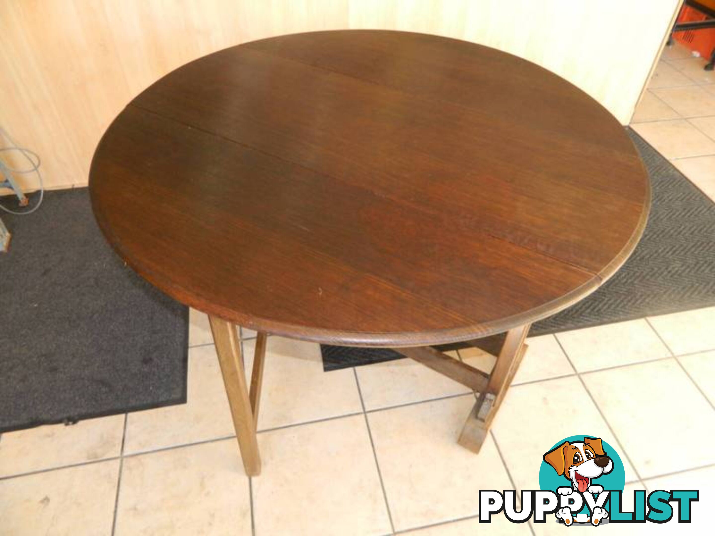 Antique Australian Oak Drop Side Round Top Table