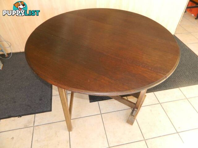 Antique Australian Oak Drop Side Round Top Table