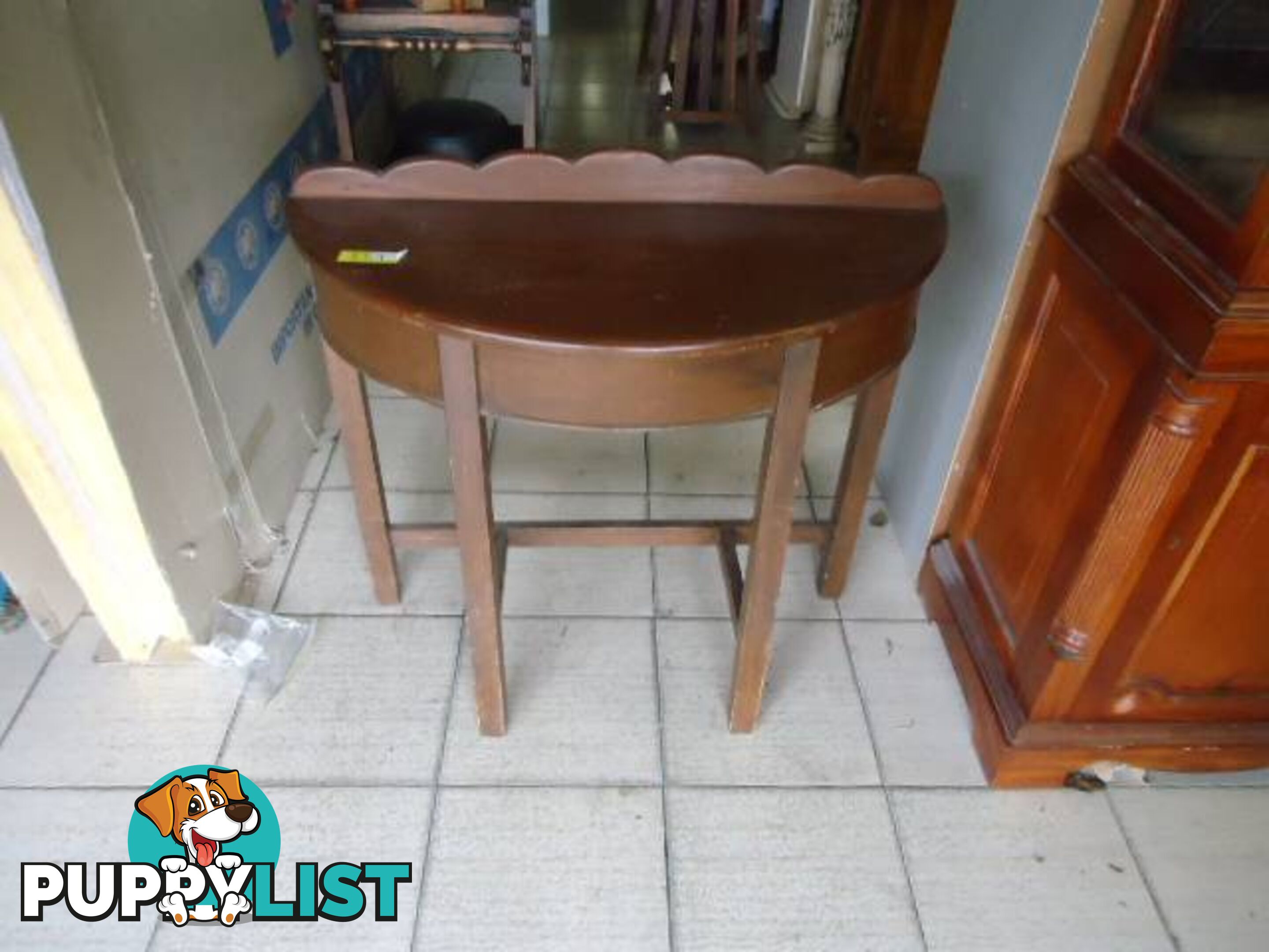 ANTIQUE HALF ROUND WOODEN HALLWAY TABLE