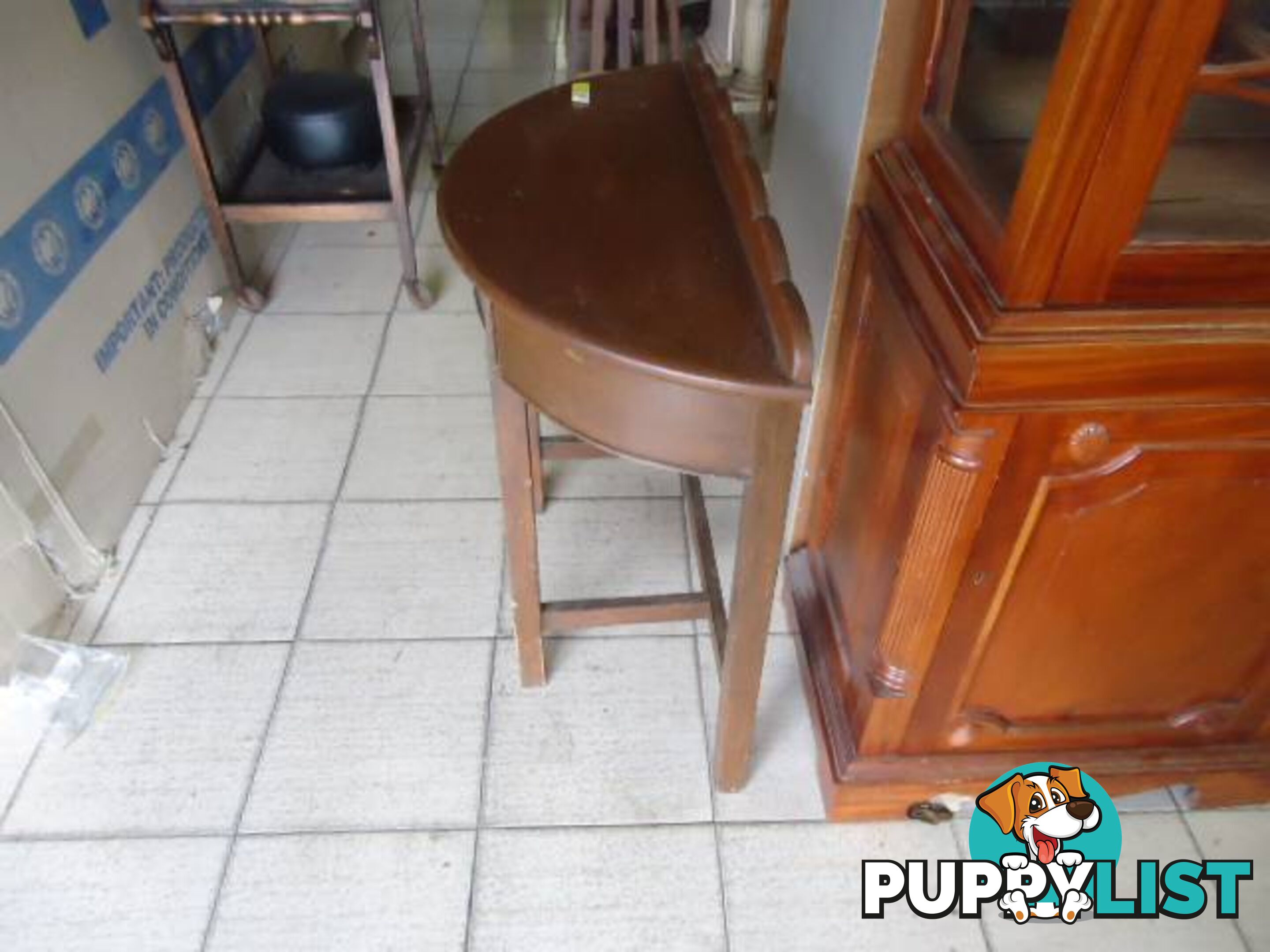 ANTIQUE HALF ROUND WOODEN HALLWAY TABLE