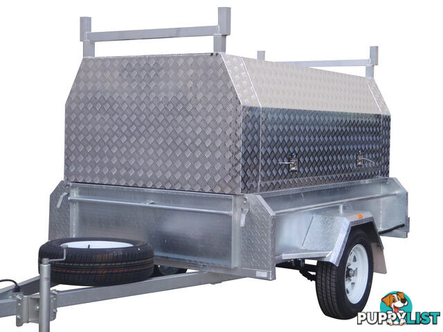 7x4 Single Axle With 410mm Deep Checker Plate Sides & Standard Aluminium Tradesman Canopy