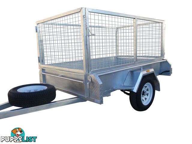 7X4 Single Axle Heavy Duty Galvanised With 800mm Removable Mesh Cage Including Front & Rear Gates