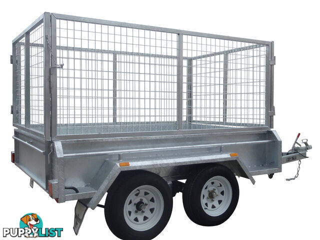 8x5 Tandem Heavy Duty Galvanised With 410mm Deep Checker Plate Sides & 1000mm Removable Mesh Cage Including Front & Rear Gates