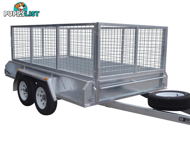 10x5 Tandem Heavy Duty Galvanised With 300mm Checker Plate Sides & 800mm Removable Mesh Cage Including Front & Rear Gates