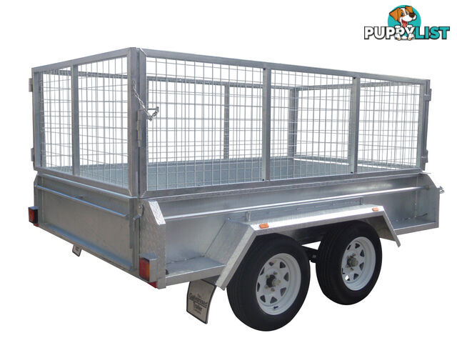 9x5 Tandem Heavy Duty Galvanised With 410mm Deep Checker Plate Sides & 800mm Removable Mesh Cage Including Front & Rear Gates