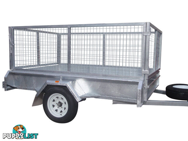 8x5 Single Axle Heavy Duty Galvanised With 800mm High Removable Mesh Cage Including Front & Rear Opening Gates