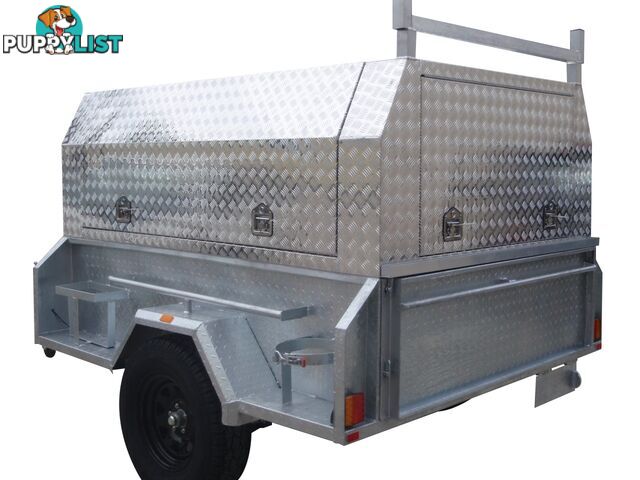 8x5 Tandem Galvanised With 410mm Deep Checker Plate Sides & Aluminium Jack Off Tradesman Canopy