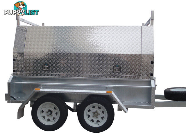 8x5 Tandem Galvanised With 410mm Deep Checker Plate Sides & Aluminium Jack Off Tradesman Canopy