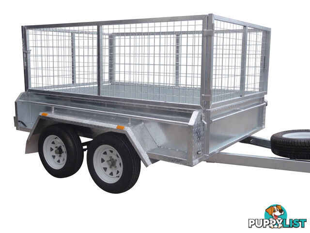 8x5 Tandem Heavy Duty Galvanised With 410mm Deep Checker Plate Sides & 800mm Removable Mesh Cage Including Front & Rear Gates