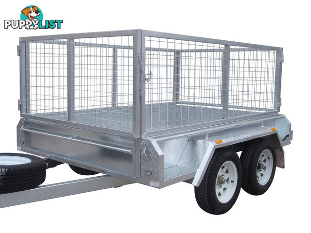 8x5 Tandem Heavy Duty Galvanised With 300mm Checker Plate Sides & 800mm Removable Mesh Cage Including Front & Rear Gates