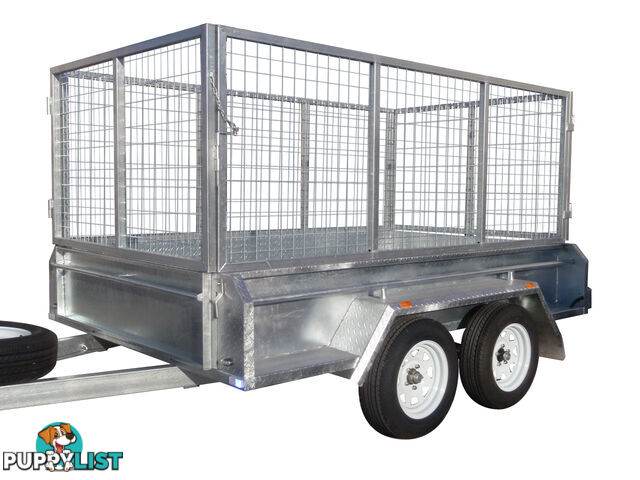 9x5 Tandem Heavy Duty Galvanised With 410mm Deep Checker Plate Sides & 1000mm Removable Mesh Cage Including Front & Rear Gates