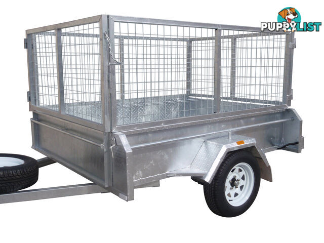 7X5 Single Axle Galvanised Heavy Duty With 800mm Removable Mesh Cage Including Front & Rear Gates