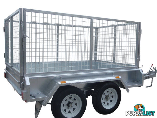 8x5 Tandem Heavy Duty Galvanised With 300mm Checker Plate Sides & 1000mm Removable Mesh Cage Including Front & Rear Gates