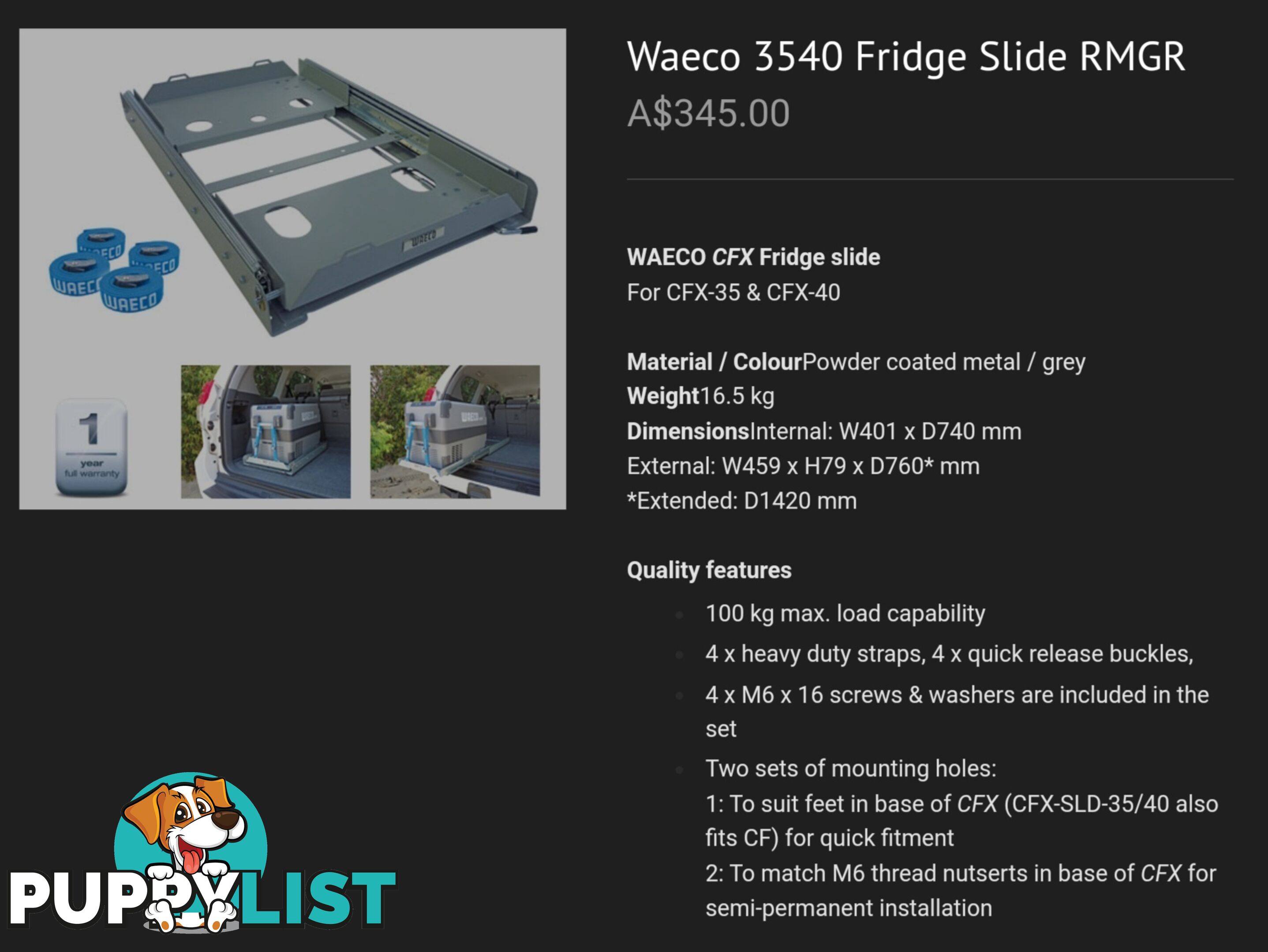 Slide out tray suits Waceo type 30 - 45 lt chest fridge/freezer