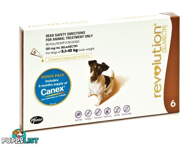 Revolution for Dogs (Brown) - 6 Pack + Canex Wormer - 1882076