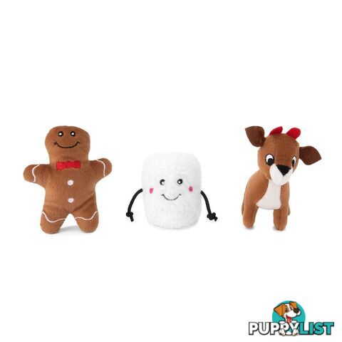 Zippy Paws Christmas Holiday Miniz 3-Pack - Gingerbread, Marshmellow & Reindeer - ZPC098