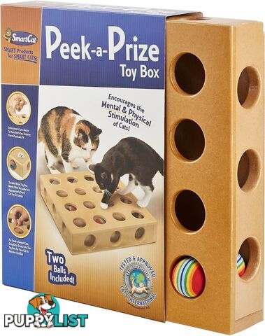 SmartCat Peek-and-Prize Large Toy Box Wooden Cat Toy - 3833