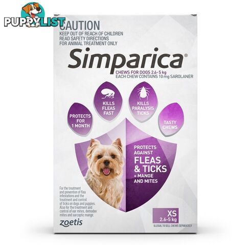 Simparica for Dogs & Puppies 2.6-5kg (Purple) - 3 Pack - 2287762