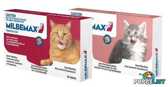 Milbemax for Cats 2kg to 8kg - 20 Pack - 1890906