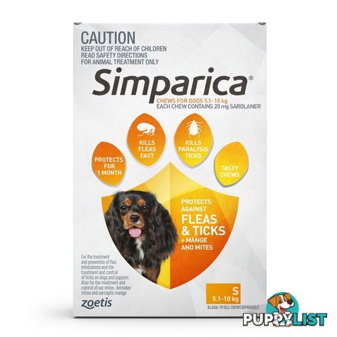 Simparica for Dogs 5.1-10kg (Orange) - 3 Pack - 2287771