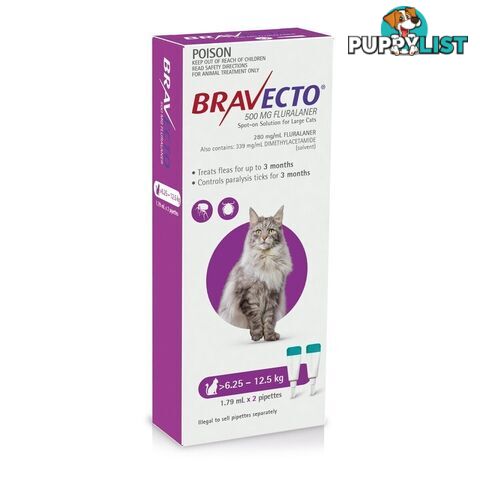 Bravecto Spot-On for Cats - 3 Month Protection - 6.25 to 12.5kg - 2415955