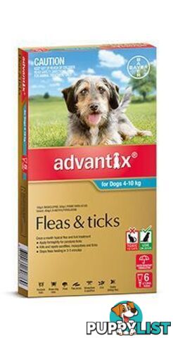 Advantix for Dogs 4kg to 10kg (Aqua) - 6 Pack - 1890324