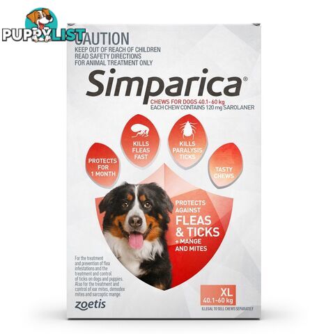 Simparica for Dogs 40.1-60Kg (Red) - 3 Pack - 2287906