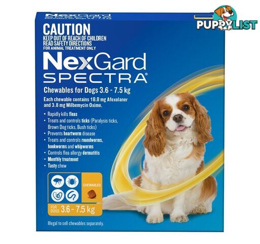 Nexgard Spectra For Dog's - 3.6-7.5Kg (Yellow) - 3 Pack - 2307026