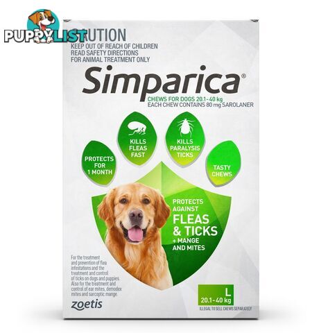 Simparica for Dogs 20.1-40Kg (Green) - 6 Pack - 2287877