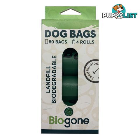 Biogone Biodegradable Dog Waste Bags - 80 Bags (4 Rolls) - Green - BGDBX4