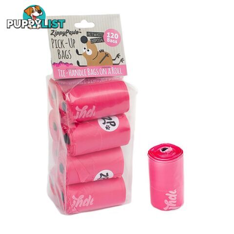 Zippy Paws Pet Waste Bags - Pink 120 Bags - ZP314