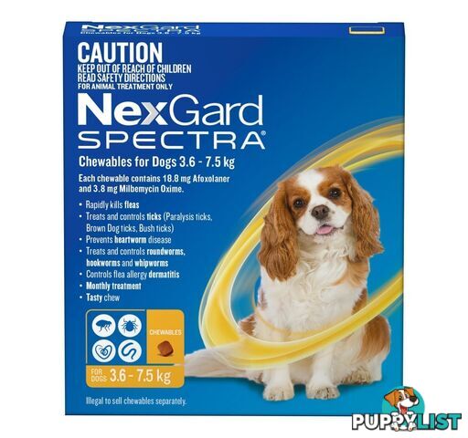 Nexgard Spectra For Dog's - 3.6-7.5Kg (Yellow) - 1 Pack - 2306988