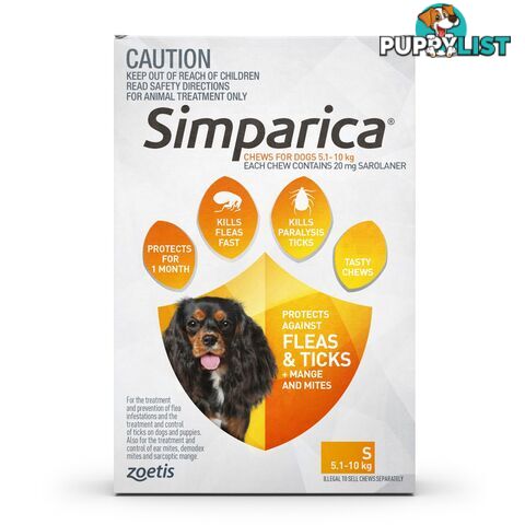 Simparica for Dogs 5.1-10kg (Orange) - 6 Pack - 2287789