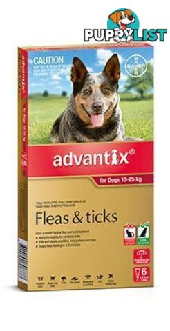 Advantix for Dogs 10kg to 25kg (Red) - 6 Pack - 1890341