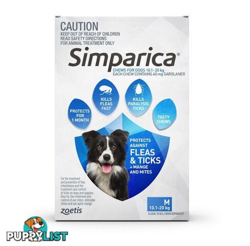 Simparica for Dogs 10.1-20kg (Blue) - 6 Pack - 2287800