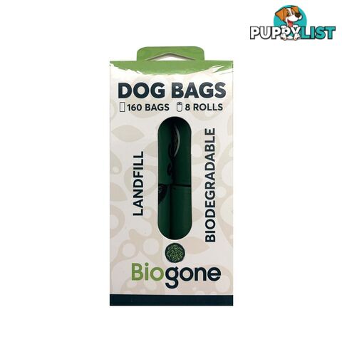 Biogone Biodegradable Dog Waste Bags - 160 Bags (8 Rolls) - Green - BGDBX8