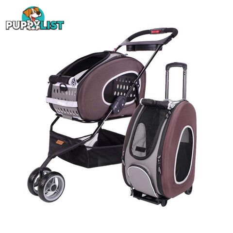 Ibiyaya 5-in-1 EVA Pet Carrier & Stroller Combo (Luxury Package) - Brown - FS1009-BR