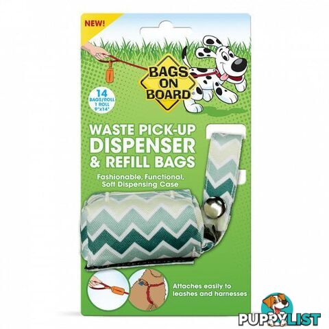 Bags on Board Fashion Waste Dispenser Green Chevron + 14 Bags - BOB40028