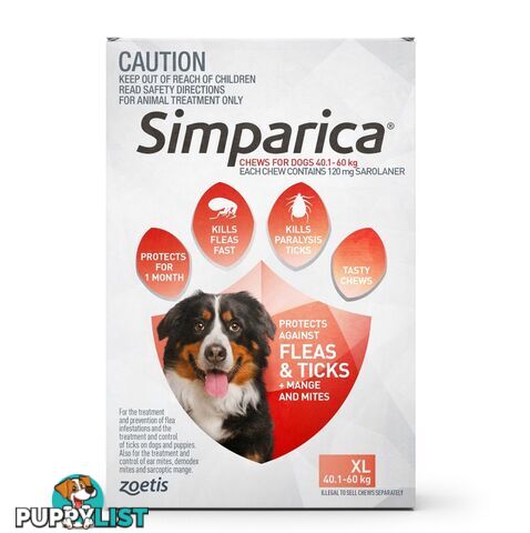 Simparica for Dogs 40.1-60Kg (Red) - 6 Pack - 2287914