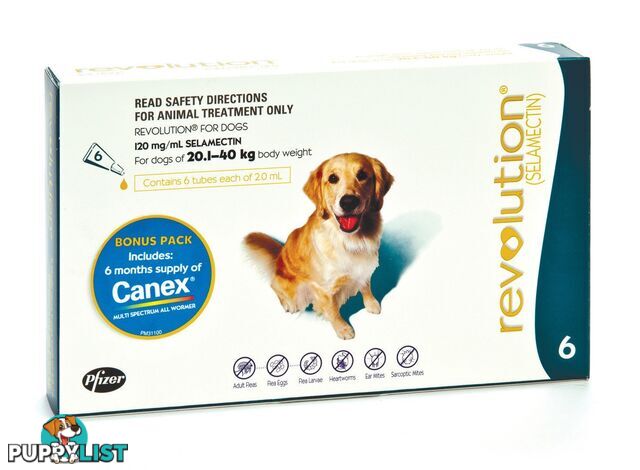 Revolution for Dogs (Teal) - 6 Pack + Canex Wormer - 1881743