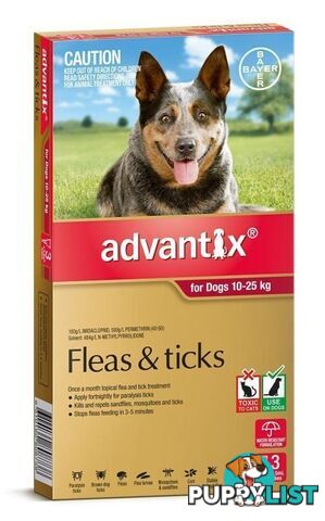 Advantix for Dogs 10kg to 25kg (Red) - 3 Pack - 1890332