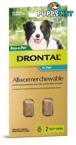 Drontal Chewable All-Wormer for Dogs 0 to 10 kg - 2 Pack - 1890965