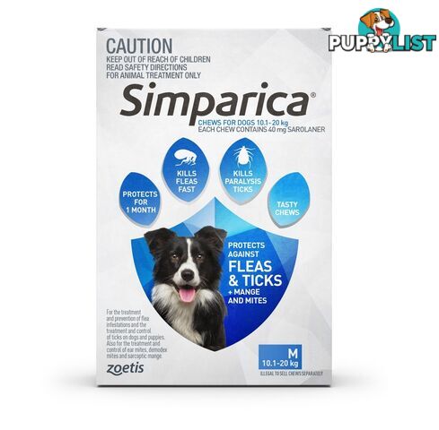 Simparica for Dogs 10.1-20kg (Blue) - 3 Pack - 2287797